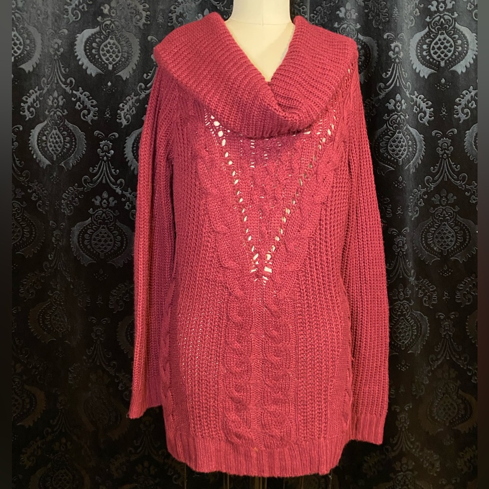 Maurices Cowl Neck Cable Knit Sweater - Deep Pink